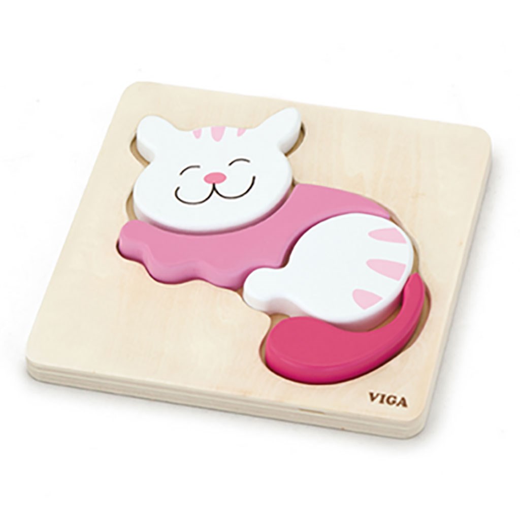 Dřevěné puzzle pro nejmenší Viga - Kočička - multicolor