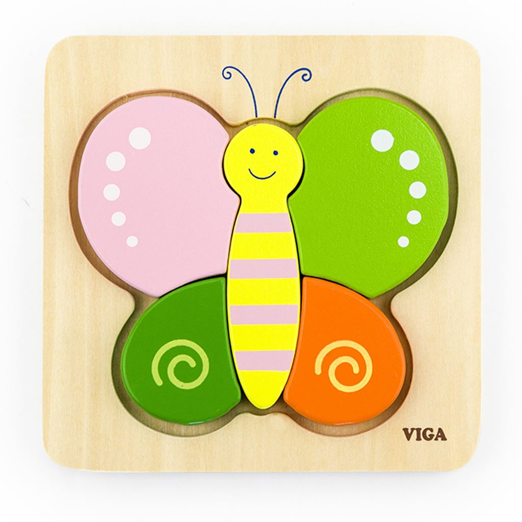 Dřevěné puzzle pro nejmenší Viga Motýl - multicolor