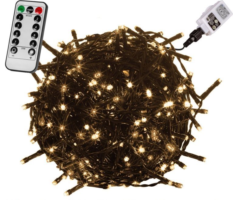 VOLTRONIC Vánoční řetěz 20 m, 200 LED, teple bílé, ovladač