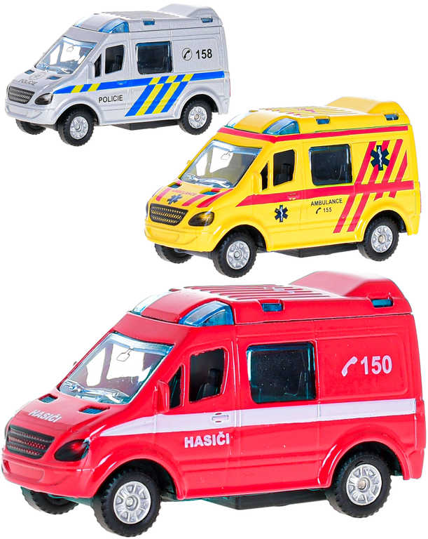 Auto hasiči / policie / ambulance CZ zpětný chod 8cm 3 druhy kov